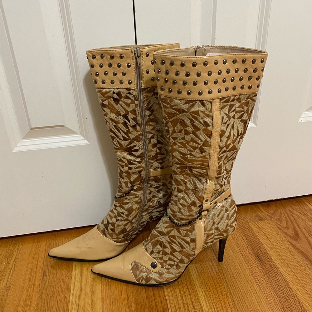 Yoki Tan and Brown Heeled Boots - Picture 4 of 13